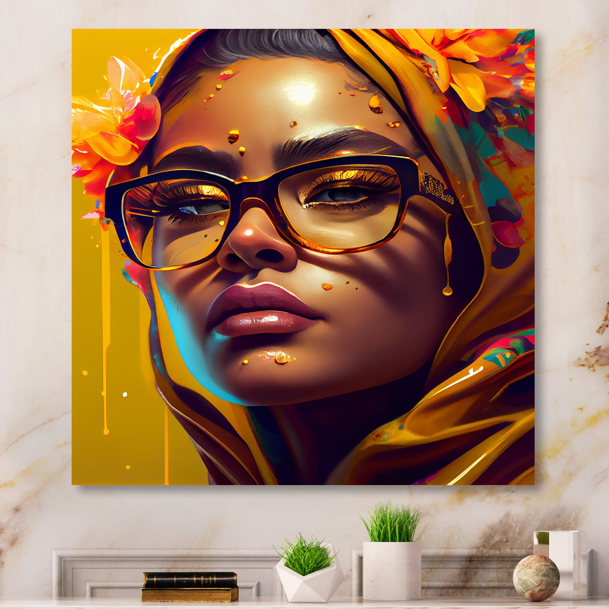 Designart Stylish Arabic Woman With Floral Hijab IV Canvas Wall Art