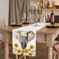 thumbnail image 2 of Modern Elephants Table Runner, Spring Summer Watercolor Sunflowers Daisy Cotton Linen Table Runners 120 Inches Long, Dresser Scarf Runner for Dining/Living Room/Kitchen/Square Tables 13''x120'', 2 of 9