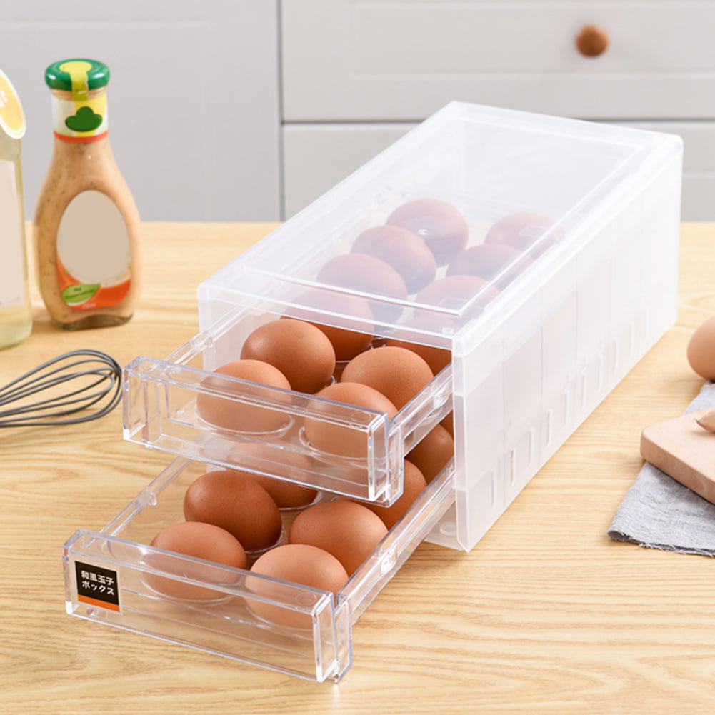 HKFV New Design Home Egg Storage Holders Egg Holder Box Refrigerator Storage Tray For 15Pcs Eggs Shatter-proof Convenience Using For Egg Container Beige 