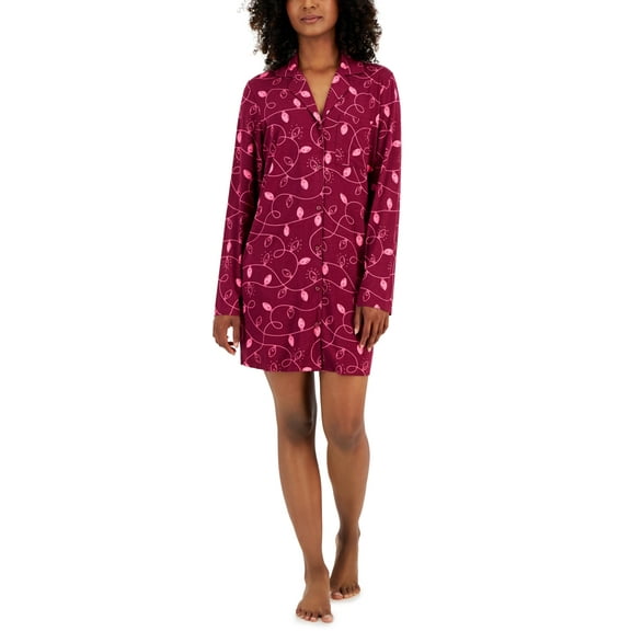 Jenni Women’s Notched-Collar Long-Sleeve Sleepshirt, Red, X-Large
