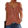 thumbnail image 6 of Zwiiyzr Women's T-Shirt Square Neck Cold Shoulder Printed Floral Short Sleeve Blouse Coffee (2XL), 6 of 7