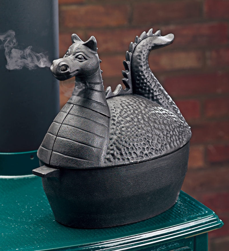 Cast Iron Woodstove Steamer Kettle / Humidifier in Dragon Design, Black