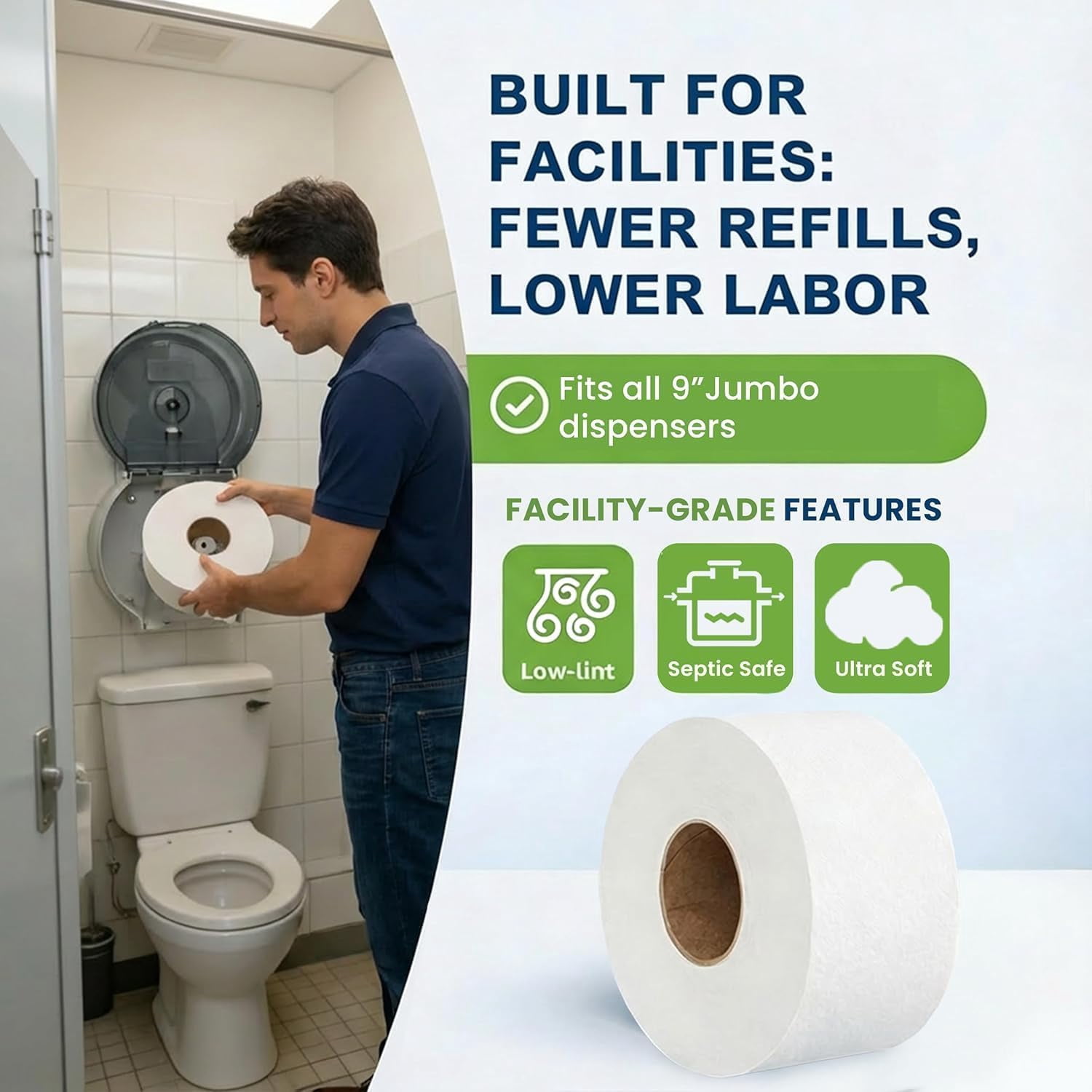 SoNeat 2-Ply Jumbo Toilet Paper Rolls, 9” Commercial Bathroom Tissue Paper, 1000 Ft. Long, Compatible with Standard Jumbo Toilet Dispenser Commercial Toilet Paper Rolls, 6 Rolls Bath Tissue Paper