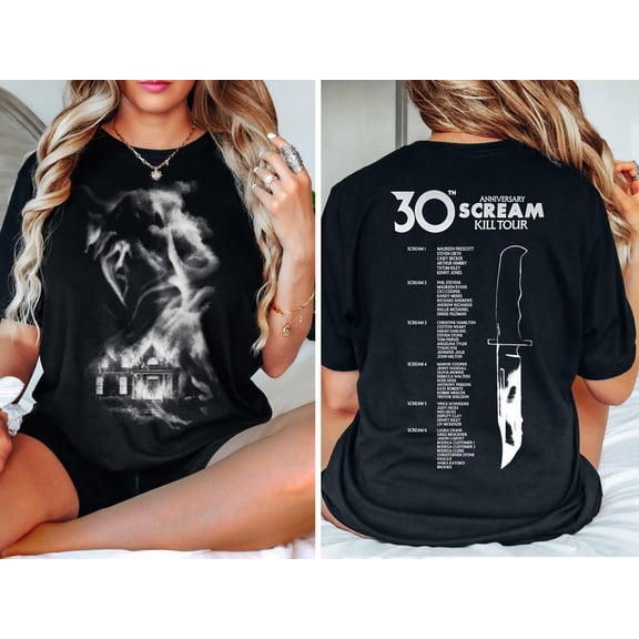 Streetwear 2 Sided Scream 7 Tour Shirt, Unisex 30th Anniversary Scream Tour Viral T-Shirt