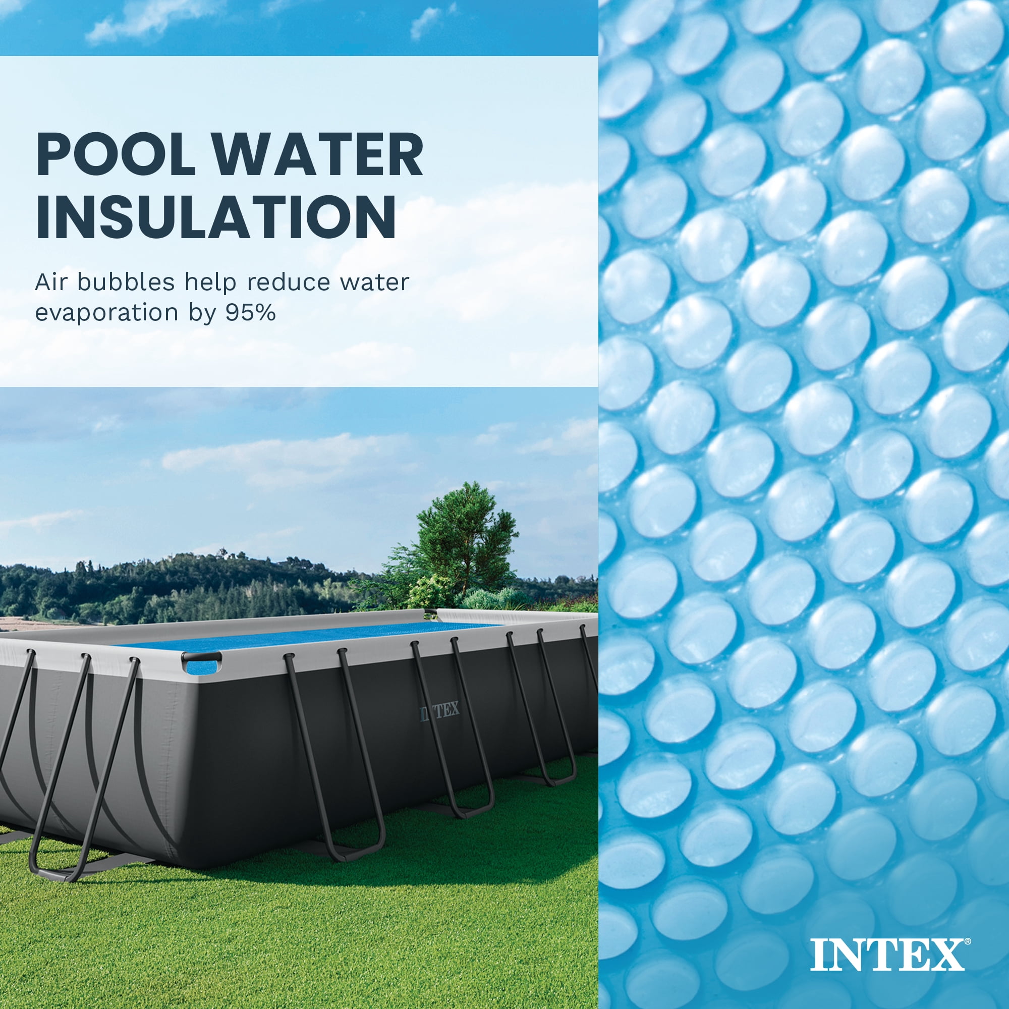 Intex: Solar Pool Cover - 18' x 9' - Blue, Polyethylene, Insulates Water, Reduce Evaporation, Keep Debris Out, Rectangle Above Ground Pool Accessory