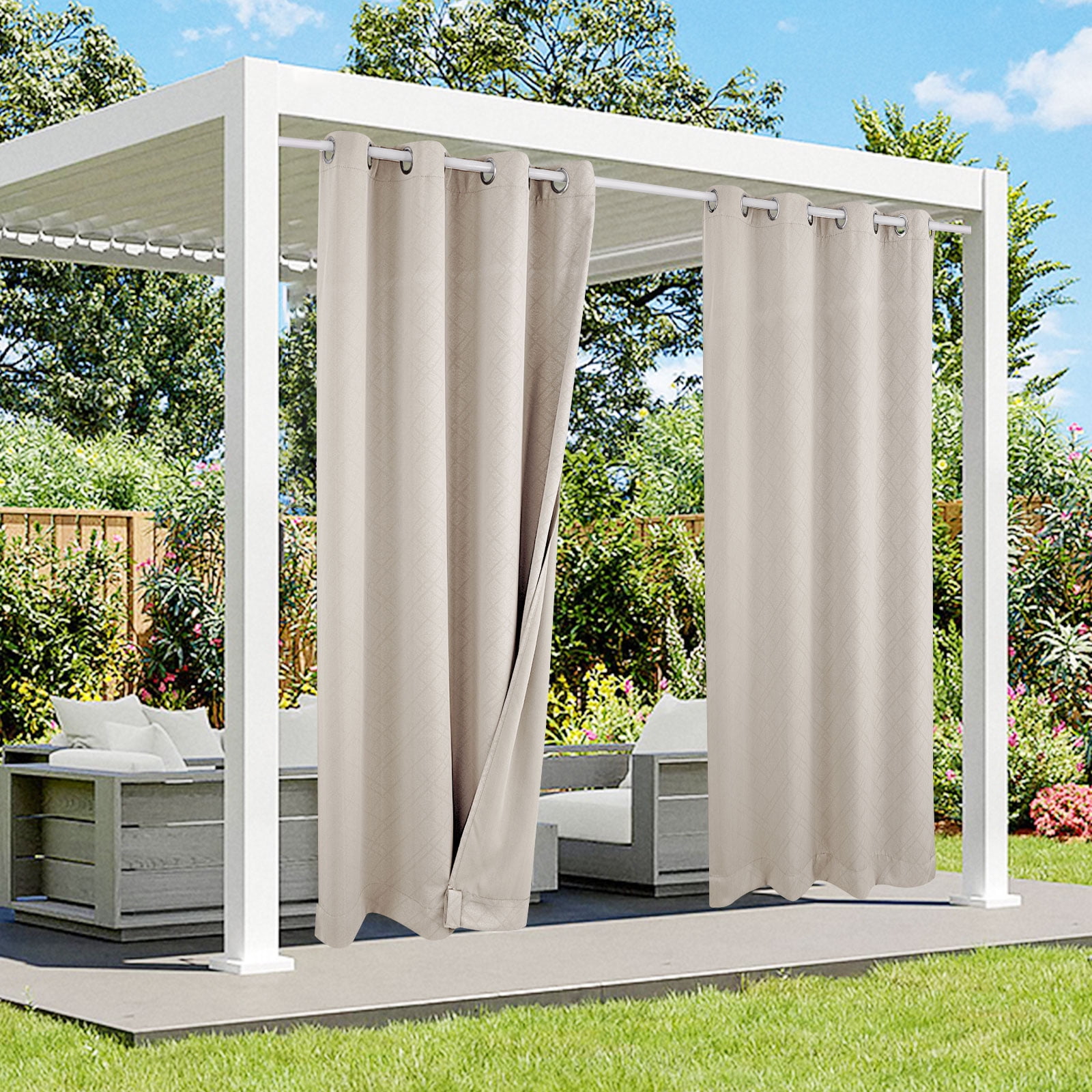 SHANNA Outdoor Curtains, Waterproof Windproof UV Protection Blackout Curtains with Eyelets, 3D Textured Pattern for Garden, Pergola, Balcony, Creamy Beige, 52 X 84 inch