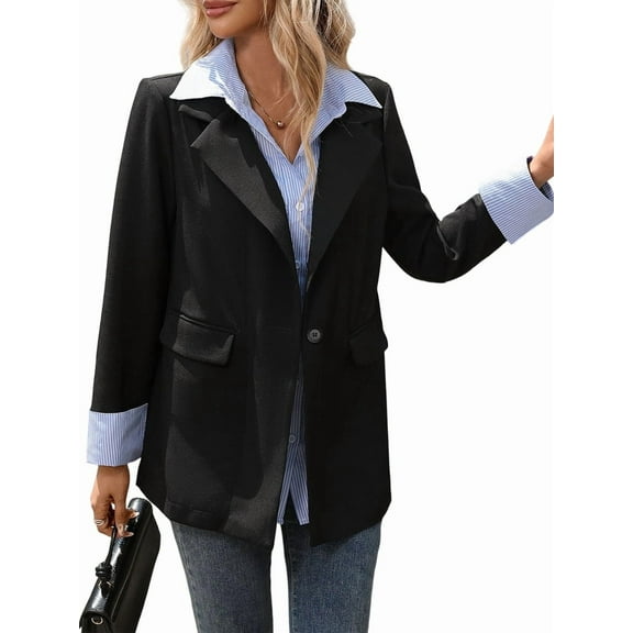 Blazer Jackets for Women Open Front Long Sleeve Work Office Casual Blazer Black S
