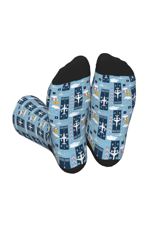 Xecao Airplanes and Aviation Signs Print Crew Socks for Men and Women, Men's Soft Moisture-wicking Sock
