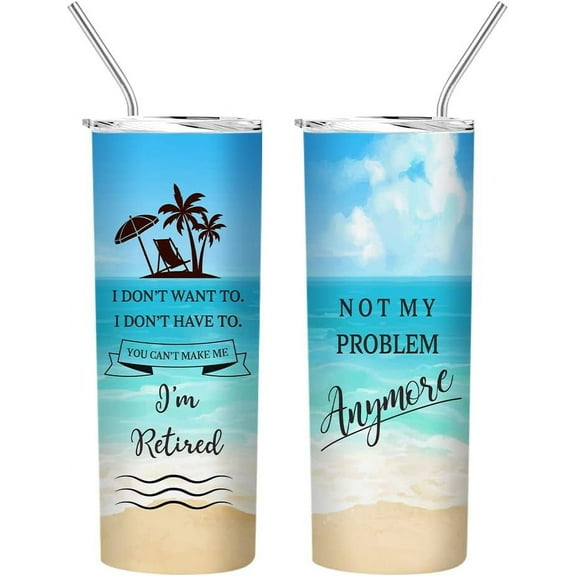 Retirement Gifts for Women,Happy Retirement Travel Tumbler Cup,Retired Gifts for Women Coworker,Vacuum Insulated Stainless Steel Skinny Tumbler With Lid and Straw 20oz
