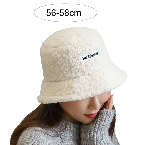 Sarkoyar Bucket Hat Fashion Letter Label Fluffy Japanese Style Thickened  Casual Keep Warm Sherpa Autumn Winter Thermal Fisherman Cap for Daily Life  