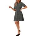 thumbnail image 4 of Vestido skater elegante de tweed con cuello redondo y mangas cortas para mujer, negro y blanco, 4 of 5