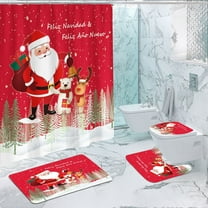 AuroraX Waterproof Shower Curtain Set,Washable Red Christmas 72x72 Inch Bathroom Curtain with 3 Floor Mats,Farmhouse Bathroom Home Christmas Decor