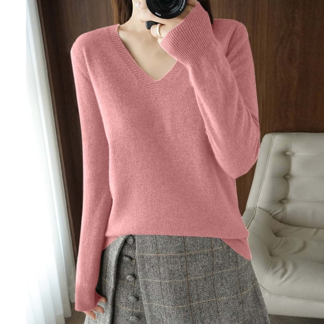 Women'S Solid Color Long Sleeve Knitted Sweater Wool Pullover Top For Women Plus Size Tops