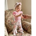 thumbnail image 5 of BemeyourBBs Newborn Baby Girl Farm Duck Outfit Infant Girls Summer Clothes Animal Embroidered Waffle Striped Short Sleeve Romper Print Bell Bottom Flared Pants Set Headband, 5 of 9