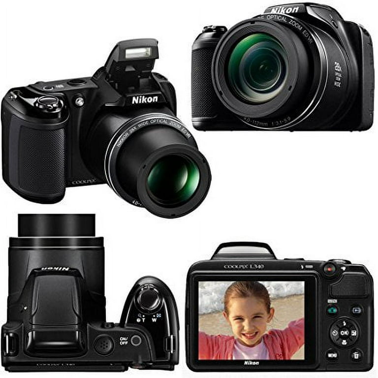Nikon COOLPIX L340 Digital Camera with 28x Zoom & Full HD Video (Black) + 4  AA Rechargeable Batteries & Charger + 32GB + 59
