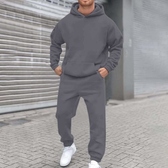 Mens 2 Piece Tracksuit Set Soft Hoodies and Sweatpants Sets Jogging Workout Athletic Sweatsuit Spring Dark Gray XXL