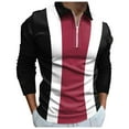 thumbnail image 2 of JIANJIA Mens Polo Shirts Color Block Print Lapel Zipper Long Sleeve Fashion Loose Autumn Winter Tops Streetwear, 2 of 4