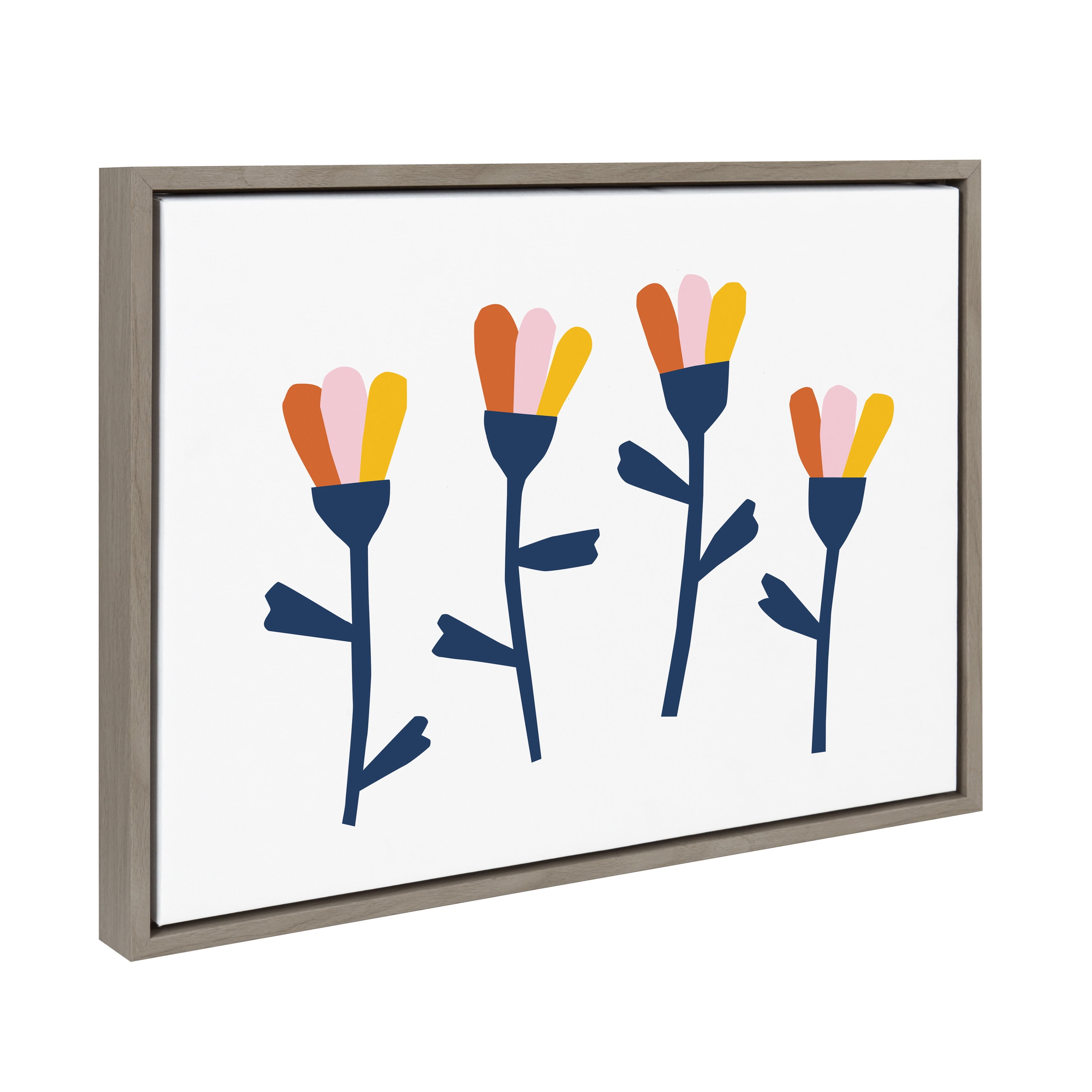 Kate and Laurel Sylvie Little Bloom Framed Canvas Wall Art by Myriam Van Neste, 18x24 Gray, Colorful Floral Art for Wall