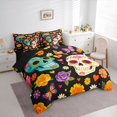 thumbnail image 2 of Homewish Watercolor Boho Sugar Skull Full Size Bedding Sets for Girls, Colorful Floral Butterfly Full Size Bed in a Bag, Black Reversible, 7-Piece, 2 of 7