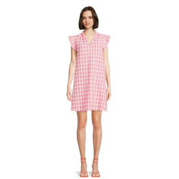 Time and Tru Women's Ruffle Collar Dress with Flutter Sleeves, Sizes XS-XXXL