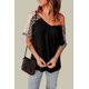 thumbnail image 2 of ABPHQTO Top negro con mangas de leopardo para mujer, 2 of 5