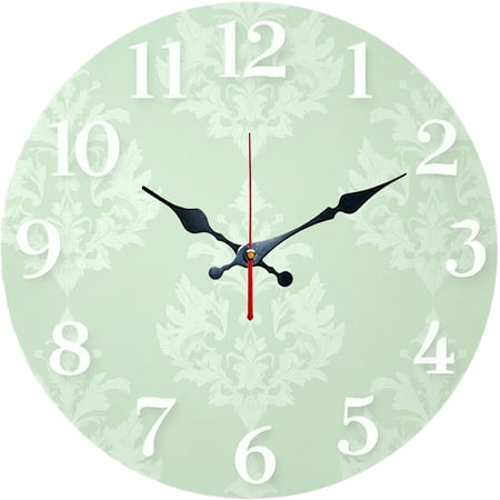 Hoease 10 Inch Silent Wall Clock, Mint Green Damask Vintage Decorative Wall Clock, Battery Operated Non-Ticking Round Clock for Living Room Bedroom Office Home Decor