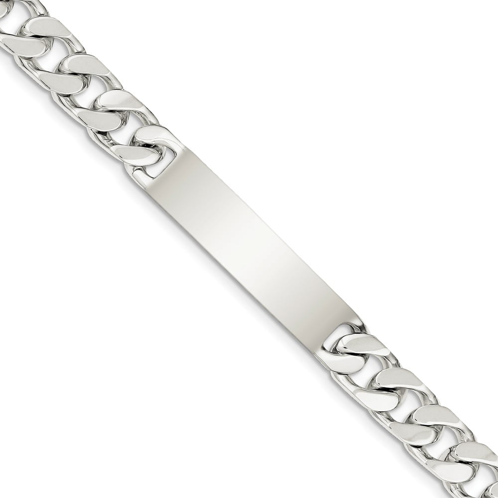 Solid 925 Sterling Silver Polished Engraveable Cuban Curb Link ID Bracelet with Secure Lobster Lock Clasp 8mm 