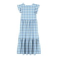 thumbnail image 4 of Spazoro Kids Girls Dresses, Short Sleeve Fashion Plaid Round Neck Princess Dress for Child Girls Sky Blue Size 7-8T, 4 of 5