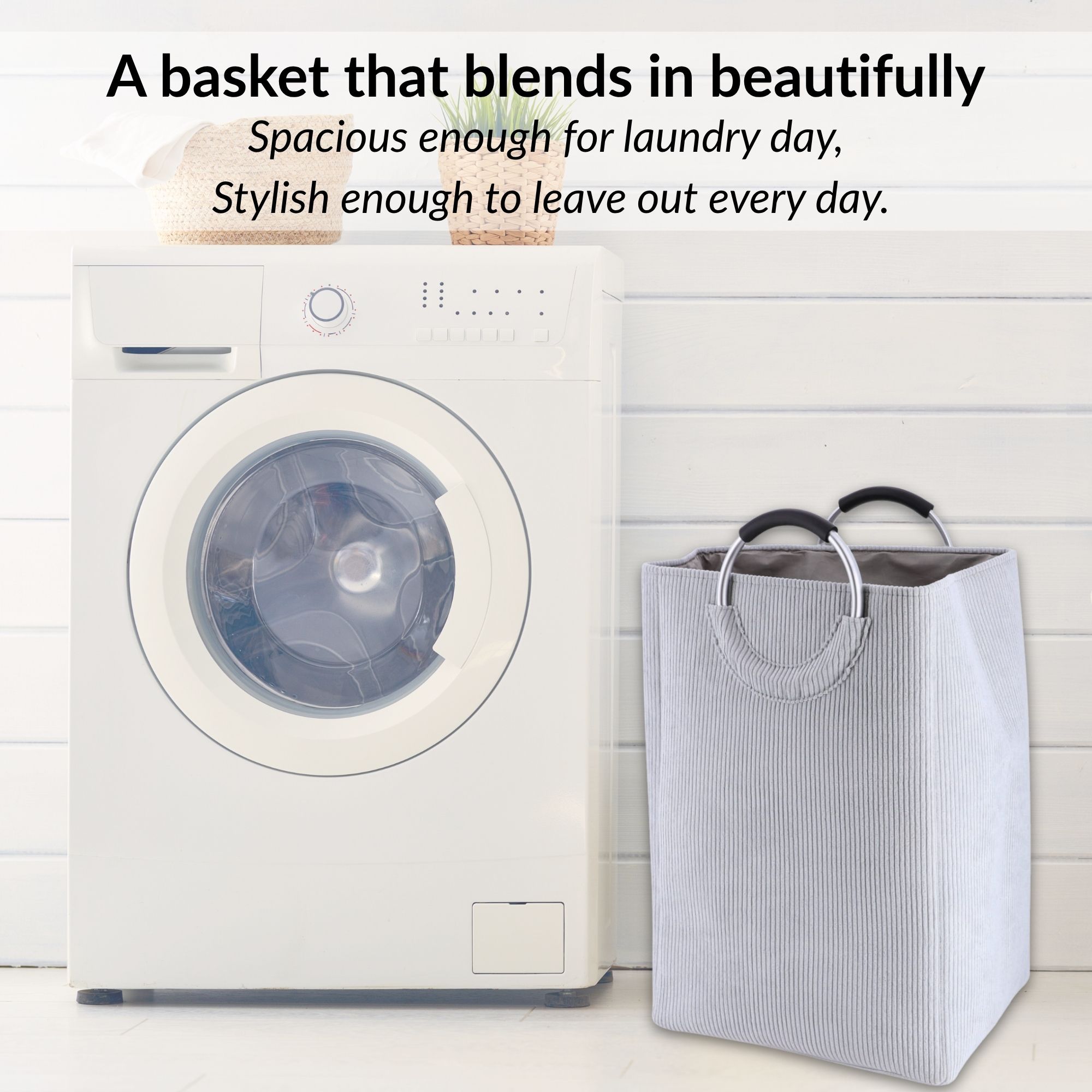 Corduroy Laundry Basket 55L Soft Gray