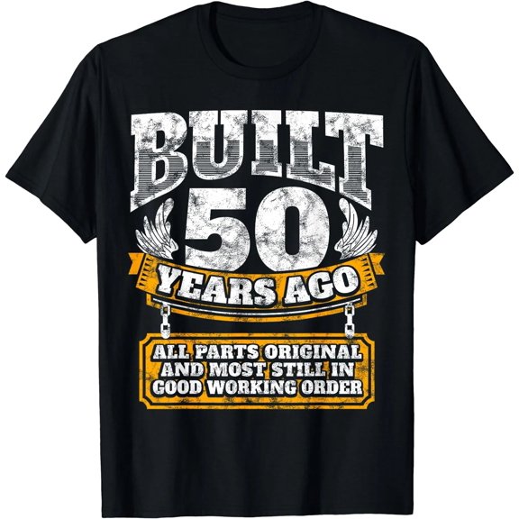 jilida Built 50 Years Ago Funny Distressed Letter Graphic Men's Crew Neck Short Sleeve Cotton T-Shirt Casual Tee