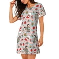 thumbnail image 2 of Fotbe Groovy Retro Santa Bata de Dormir para Mujer con Estampado, Camisón de Algodón de Manga Corta, Ropa de Dormir Casual, 2 of 6
