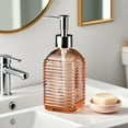 thumbnail image 3 of Horizontal Stripe Glass Soap Dispenser Bottle, Press Type Pump Liquid Soap Container for Hand Soap, Shampoo, Body Wash, Refillable and Durable Design, 3 of 5