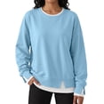 thumbnail image 3 of Mockneck Sweatshirt Nelozsy Women’s Oversized Sweatshirts Crewneck Pullover Long Sleeve Fall Tops Blue L, 3 of 7
