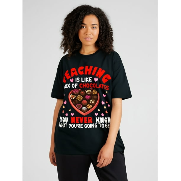 Camiseta de San Valentín para profesores: estampado "Enseñar es como una caja de bombones", 100 % algodón, transpirable y suave, corte informal para hombre, ideal para practicar deporte.