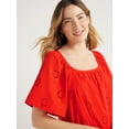 thumbnail image 4 of Free Assembly Women's Square Neck Eyelet Mini Dress with Short Sleeves, Sizes XS-XXL, 4 of 6