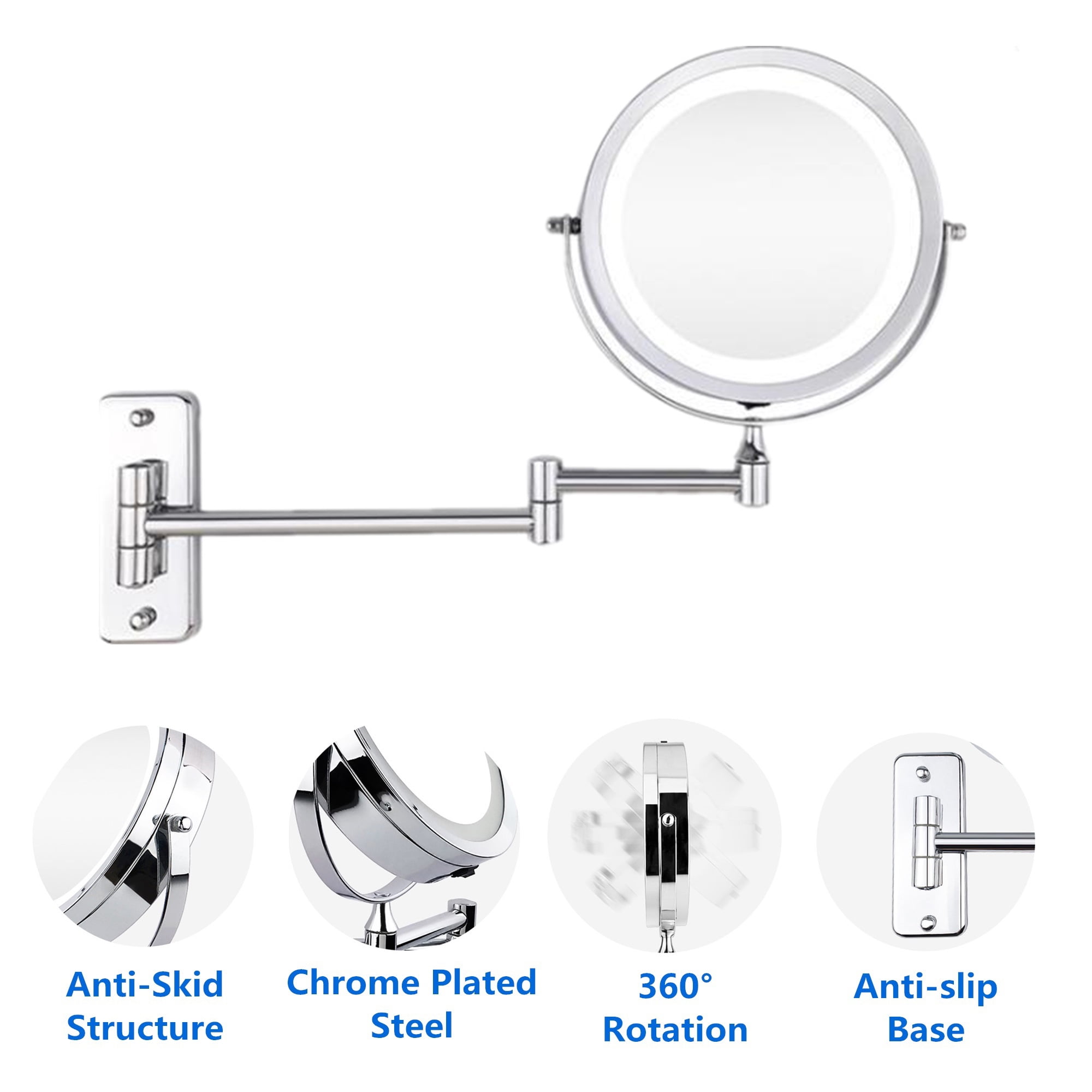 8inch Led Wall Mounted Makeup Mirror 2 Sided 1x 7x Magnification 13inch Extension Wireless For Bathroom Dressing Com 8inch Led Wall Mounted Makeup Mirror 2, Wall Mounted Makeup Mirror With Light 7x