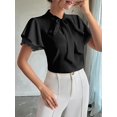 thumbnail image 4 of Women'S Tie Neck Blouse Ruffle Cap Sleeve Elegant Work Office Shirt Tops Black XL, 4 of 5