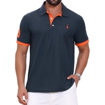 Men's Pattern Pique Polo Shirt Contrast Color Short Sleeve Golf Polo Shirts M Navy Blue