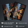 thumbnail image 3 of Rainy Romance Colourful Oil Painting Couple Talking A Romantic Walk With Umbrellas On A Rainy Night Bedroom Art Art Print Framed Poster Wall Decor 12x16 inch, 3 of 5