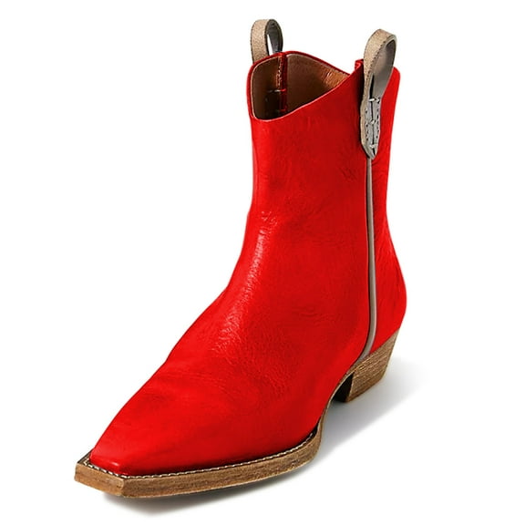 YDN Women Classic Square Closed Toe Ankle Boots Back Zipper Stacked Low Heel Wide Calf Booties Casual Dressy Shoes Size 7 Red