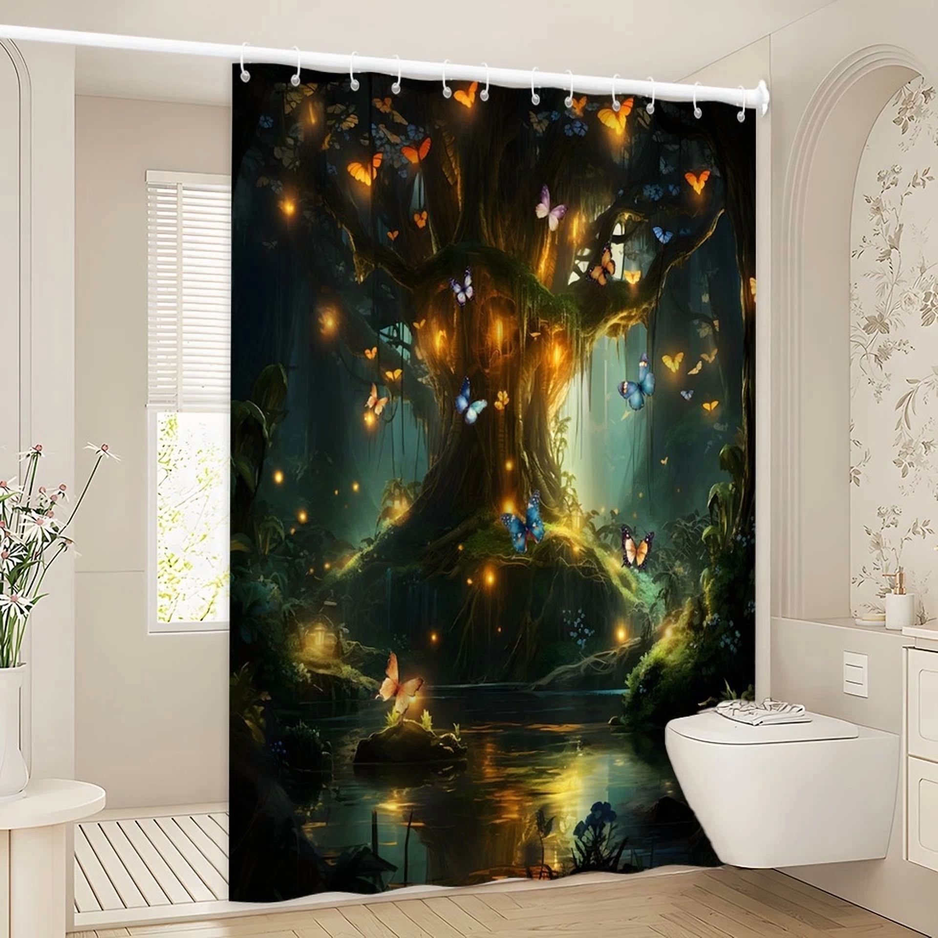 BUTTERFLY- 1Pc Shower Curtain -Polyester Fabric- 70.8X70.8 Inches With Hooks/385Am