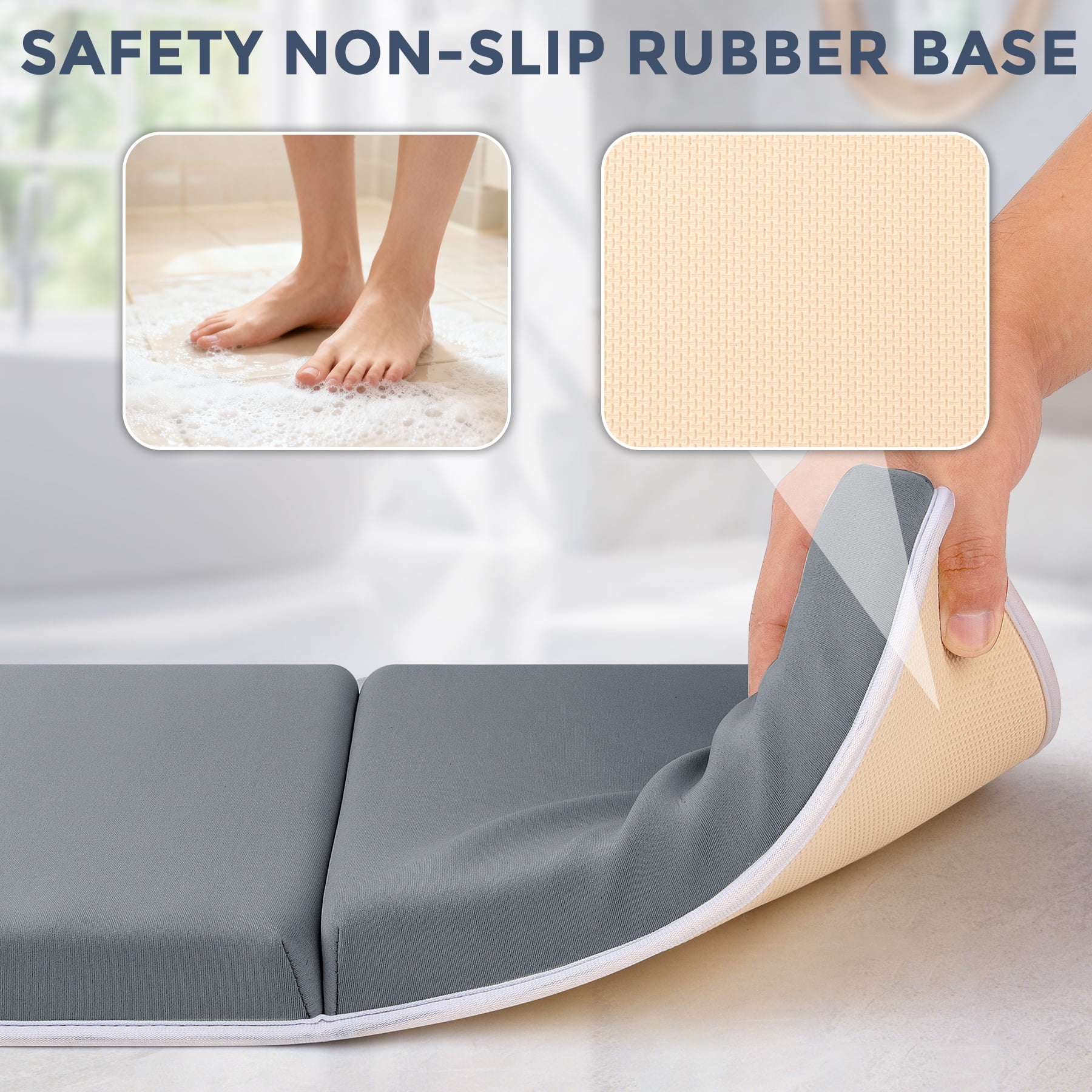 ACGROW Bath Kneeler and Elbow Rest Pad Set - 1.5" Thick Baby Bath Kneeler Pads with Toys Organizer, Anti-Slip Cozy Knee & Arm Support Bathtub Mat, Quick Dry Kneeling Pad for Baby Bath Time Dark Gray