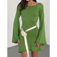 thumbnail image 2 of Michellecmm Women Knitted Dress Casual Solid Color Backless Long Sleeve Mini Party Dress for Beach Cocktail Club Streetwear, 2 of 4