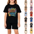 thumbnail image 4 of Grblisyd Back to School Boys Girls Summer Outfits 2 Piece Clothes Cute Letter Print Short Sleeve Top and Casual Elastic Waist Short Sets, 4 of 4