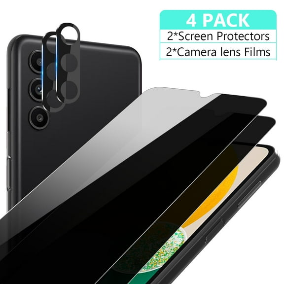 TASHHAR 2 Pack Samsung Galaxy A15 5G Privacy Screen Protector with 2 Pack Camera Lens, Anti Spy Privacy Tempered Glass 9H Hardness Scratch Resistant Bubble Free Rugged Durable Easy Installation