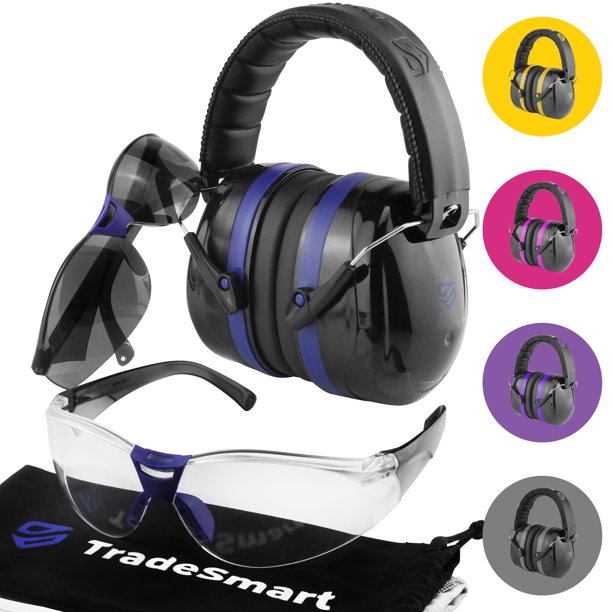 TRADESMART Hearing Protection for Shooting Range Safety Ear Muffs & Glasses, Blue
