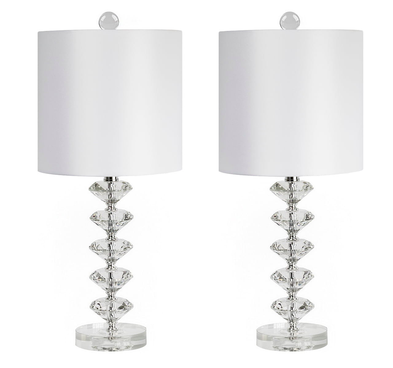 23.25" Stacked Diamond Design Genuine Clear Crystal Table Lamp (Set of