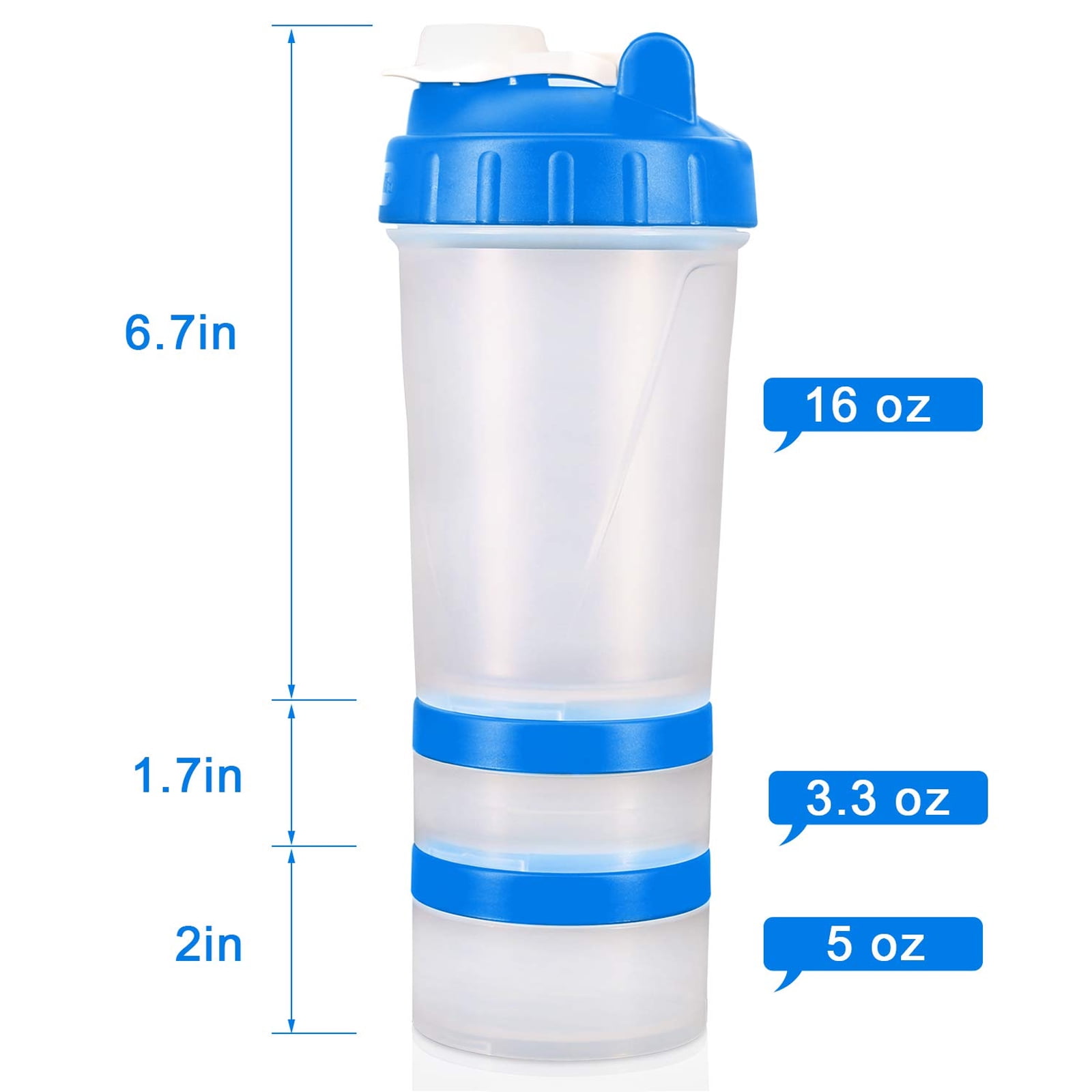 16 OZ Protein Shaker Bottle with Mixer Ball and Powder Storage Jars for  Indoor and Outdoor Fitness(workout buddy). 100% BPA Free, Non Toxic and  Leak