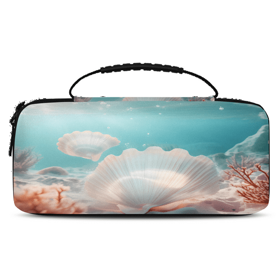 Herdesigns Nautical Coastal Carry Case Compatible with Nintendo Switch 2017 & Oled 2021, with 20 Game Card Slots, Ocean Beach Seashell Portable Travel Carrying Case Pouch for Accessories & Games