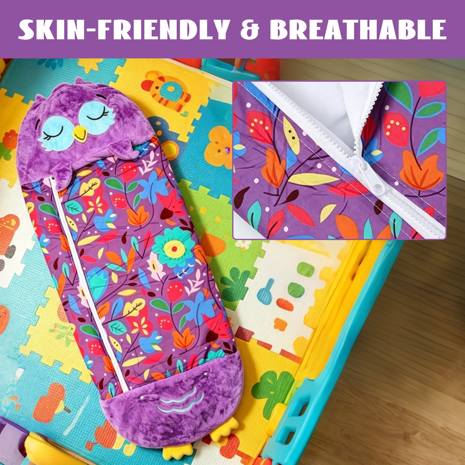 Kids Owl Sleeping Bag with Pillow - 2-in-1 Foldable, All Seasons, Soft & Warm (54"x20")